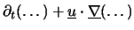 $\displaystyle \partial_t(\dots) + \underline{u} \cdot \underline{\nabla}(\dots)$