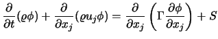 $\displaystyle {\partial \over \partial t} (\varrho \phi) + {\partial \over \par...
...\over \partial x_j} \left( \Gamma {\partial \phi \over \partial x_j} \right)+ S$