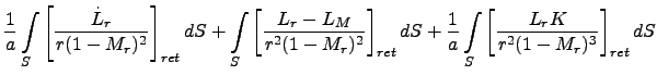 $\displaystyle {1 \over a}\int \limits_{S}
\left[\frac {\dot L_{r}}{r (1-M_{r})^...
...r a}\int \limits_{S}
\left[\frac {L_{r}K}{r^{2} (1-M_{r})^{3}} \right]_{ret} dS$