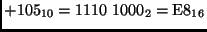 $+105_{10} = 1110 1000_2 = {\rm E}8_{16}$