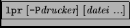 \fbox{{\tt lpr} [{\tt -P}{\it drucker}] [{\it datei ...}]}