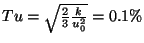 $Tu=\sqrt{\frac23 \frac{k}{u_0^2}}=0.1\%$