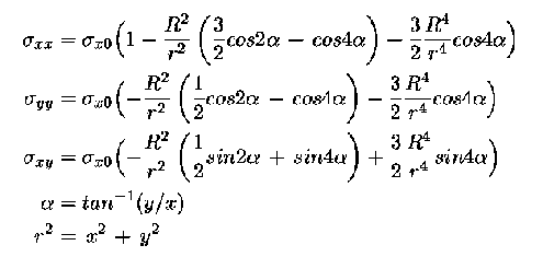 Analytical solution for cartesian stresses in zylindrical coordinates, 5k to load enlargement
